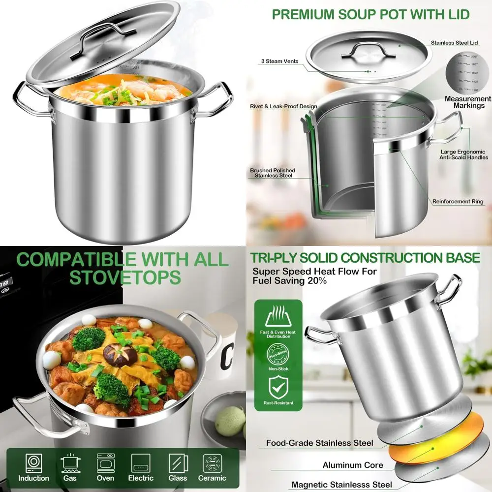 

Stainless Steel Heavy Duty 20 Quart Soup Pot with Lid - Perfect for Soup, Pasta, Stew - Induction and Oven Safe Cooking Pot