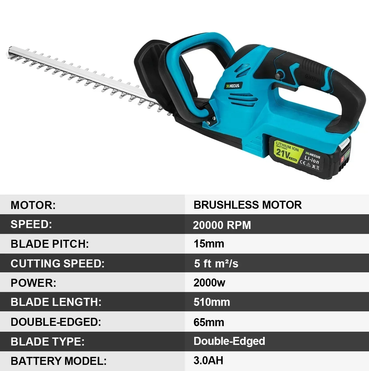 Hecus 20000RPM Brushless Electric Hedge Trimmer Efficient 2000W Cordless Garden Shrub Pruning Power Tools For Makita 18V Battery