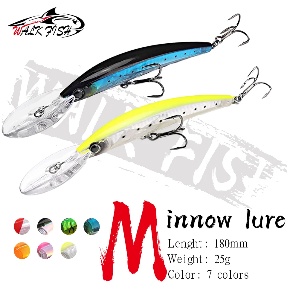 WALK FISH 180mm 25g Crystal 3D Hard Bait Deep Diver Minnow Sinking Fishing Lure Wobblers Megabass Cranbait Japanese Wobblers