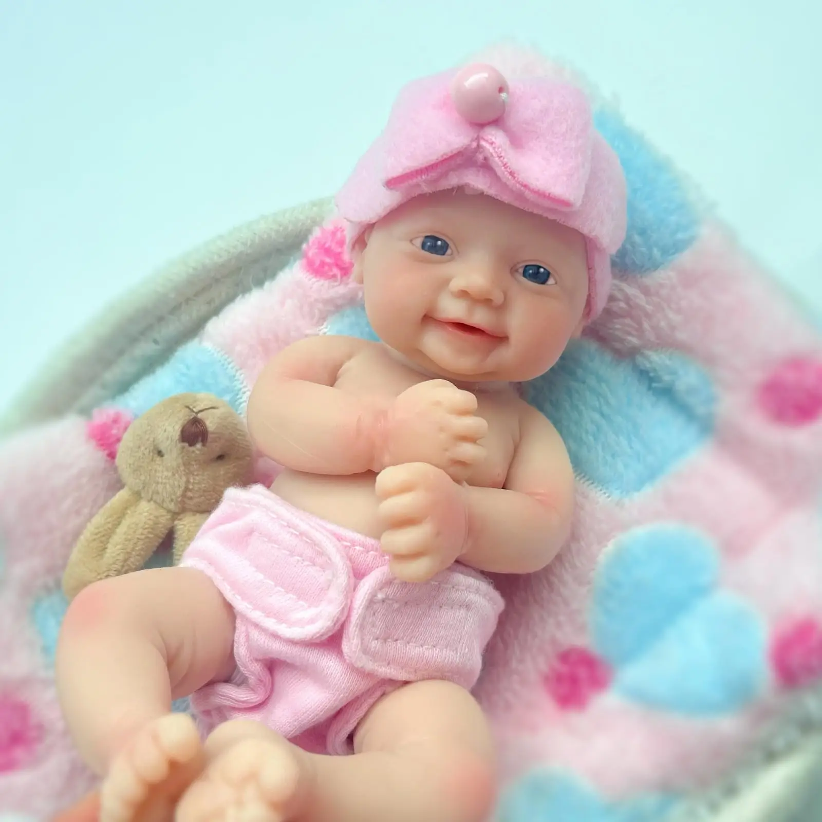 Mire & Mire Reborn Baby Dolls Silicone Full Body - 7-Inch Mini Realistic-Newborn Tiny Babies Smiling Girl-Pink clothes