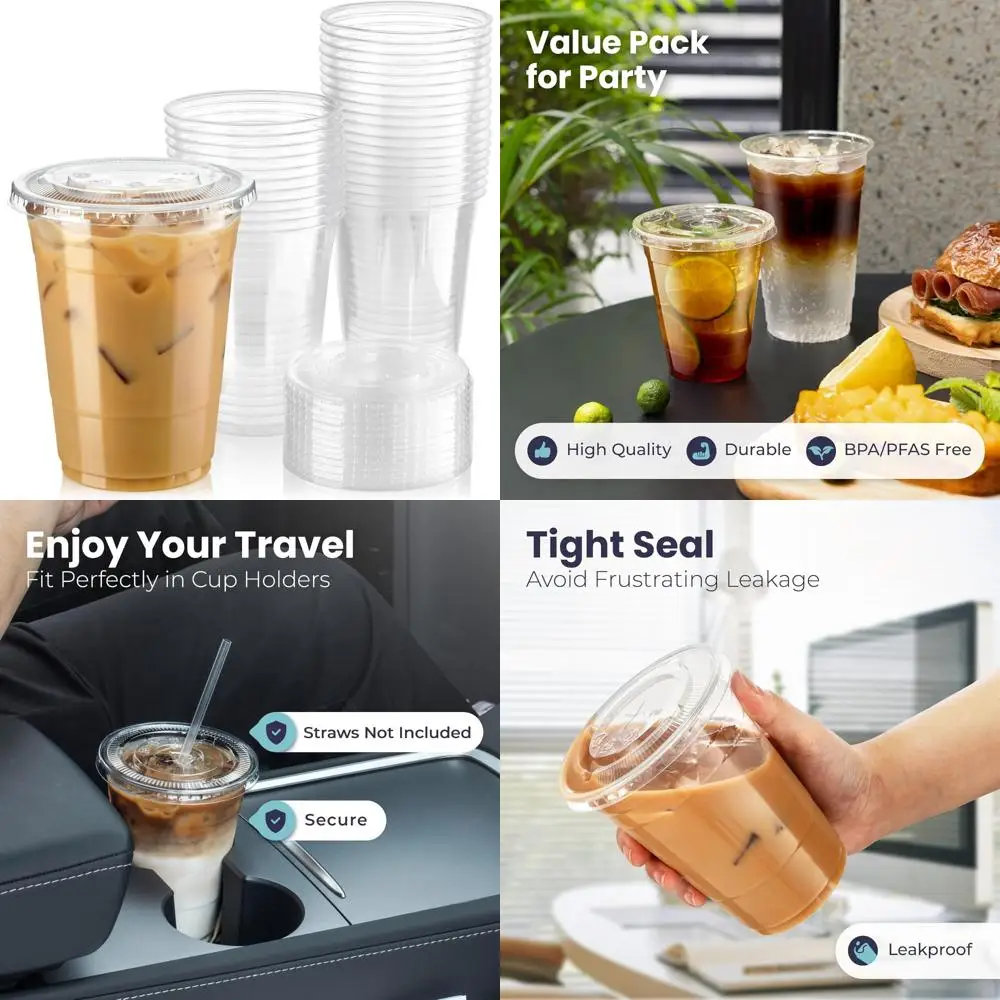 

Disposable Clear Plastic Cups 16 oz with Lids for Iced Coffee, Smoothie, Meal Prep, BPA-Free Premium Quality