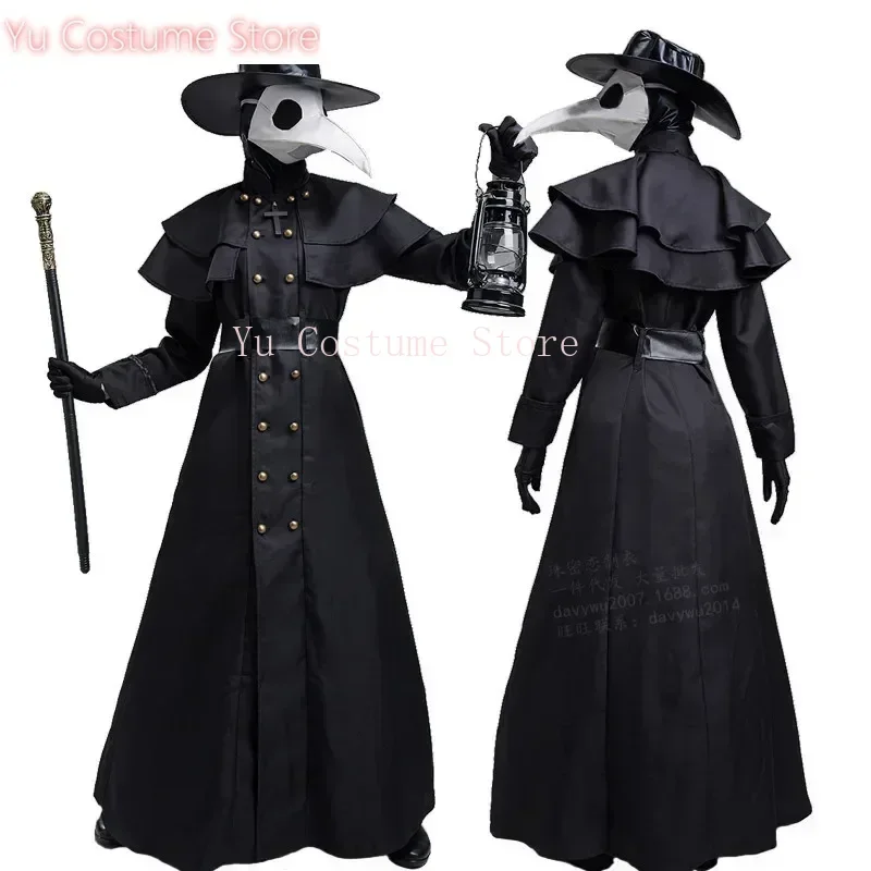 Yu Kostüm Halloween Mittelalter Kapuzen RobePlagueDoctor Kostüm Maske Hut für Männer Mönch Cosplay Steampunk Priester Horror Zauberer Umhang