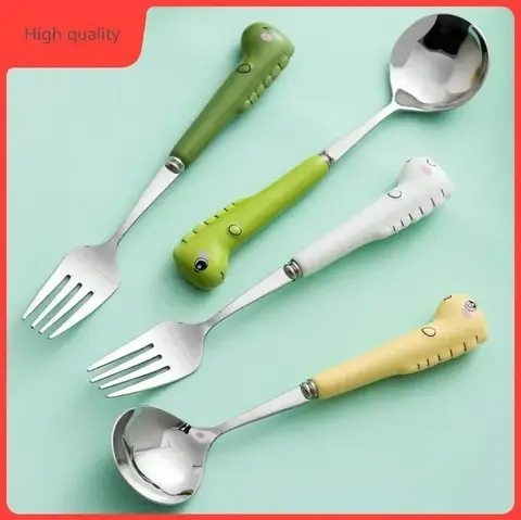 Cartoon Cute Dinosaur Household Spoon Fork Cutlery Set Ceramic Handle Dessert Fork Children Tableware