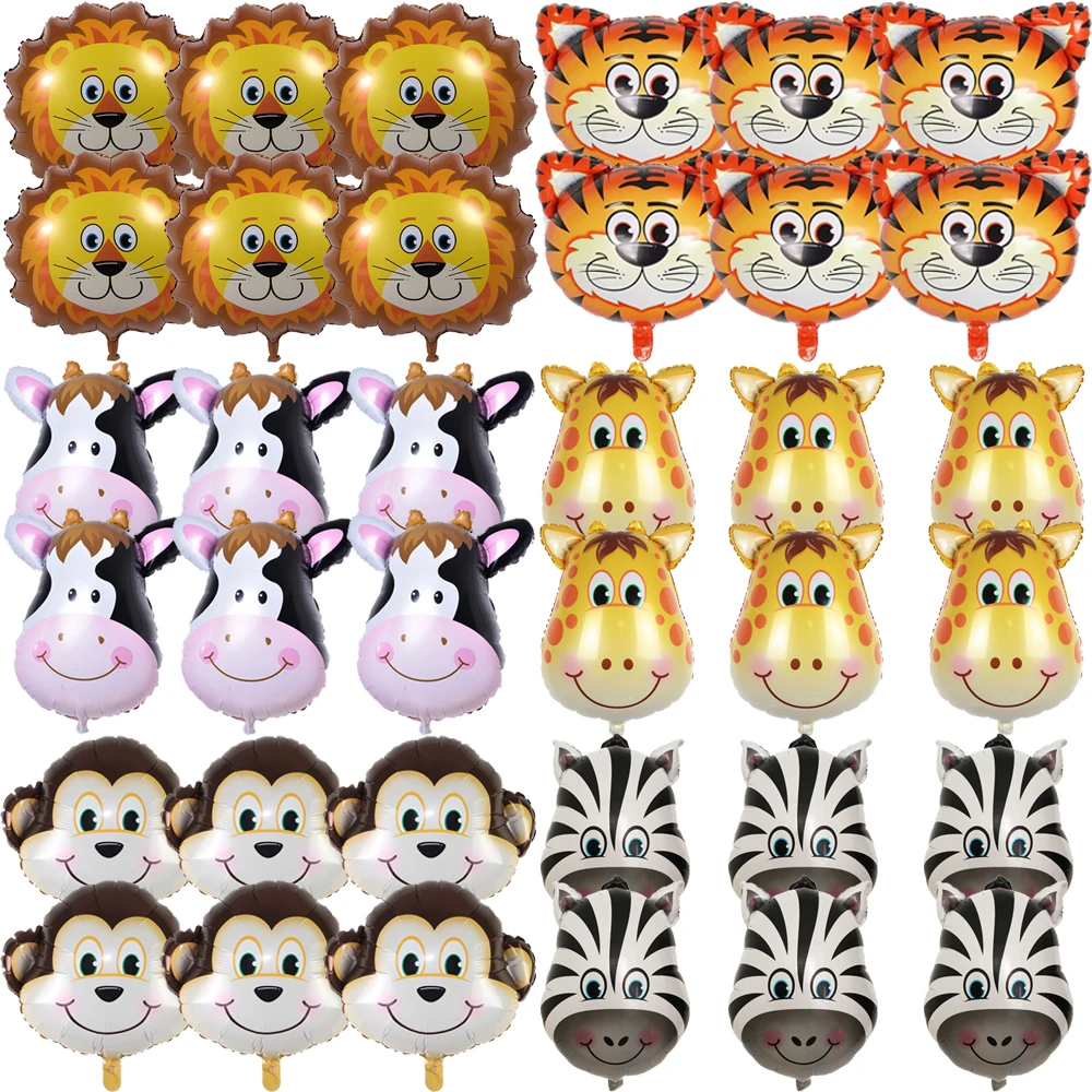مجموعة بالونات الغابة سفاري للأطفال ، حفلة عيد ميلاد ، أسد ، نمر ، زرافة ، بالونات من رقائق الألومنيوم ، هدية استحمام الطفل ، 6 ~ #1