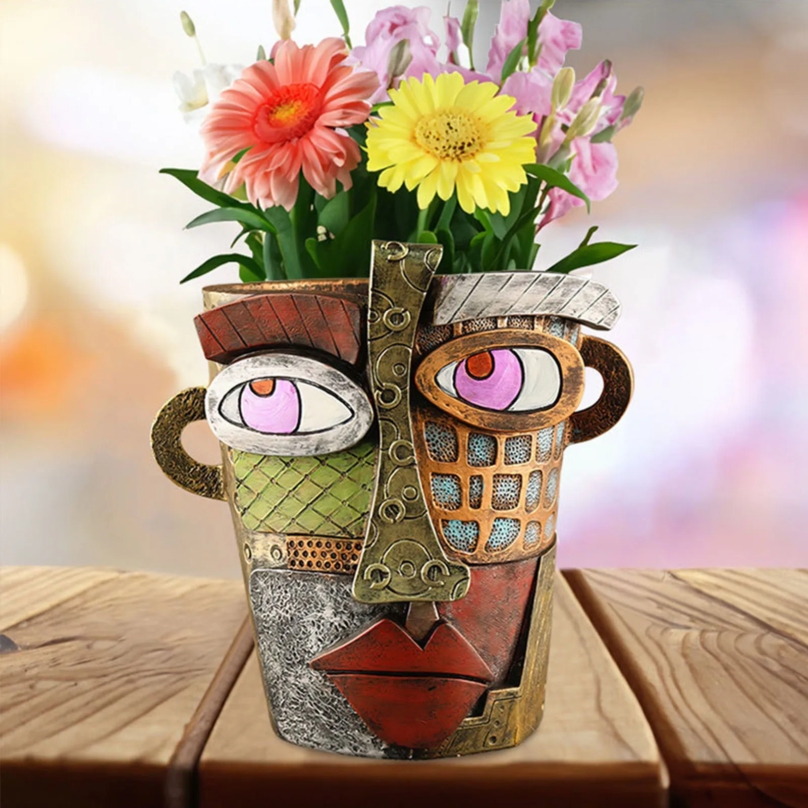 Retro Human Face Abstract Art Flower Pot Fashion Multi-Colored  Gardening  Garden Decorations Flower Pot Perfect for Festival G