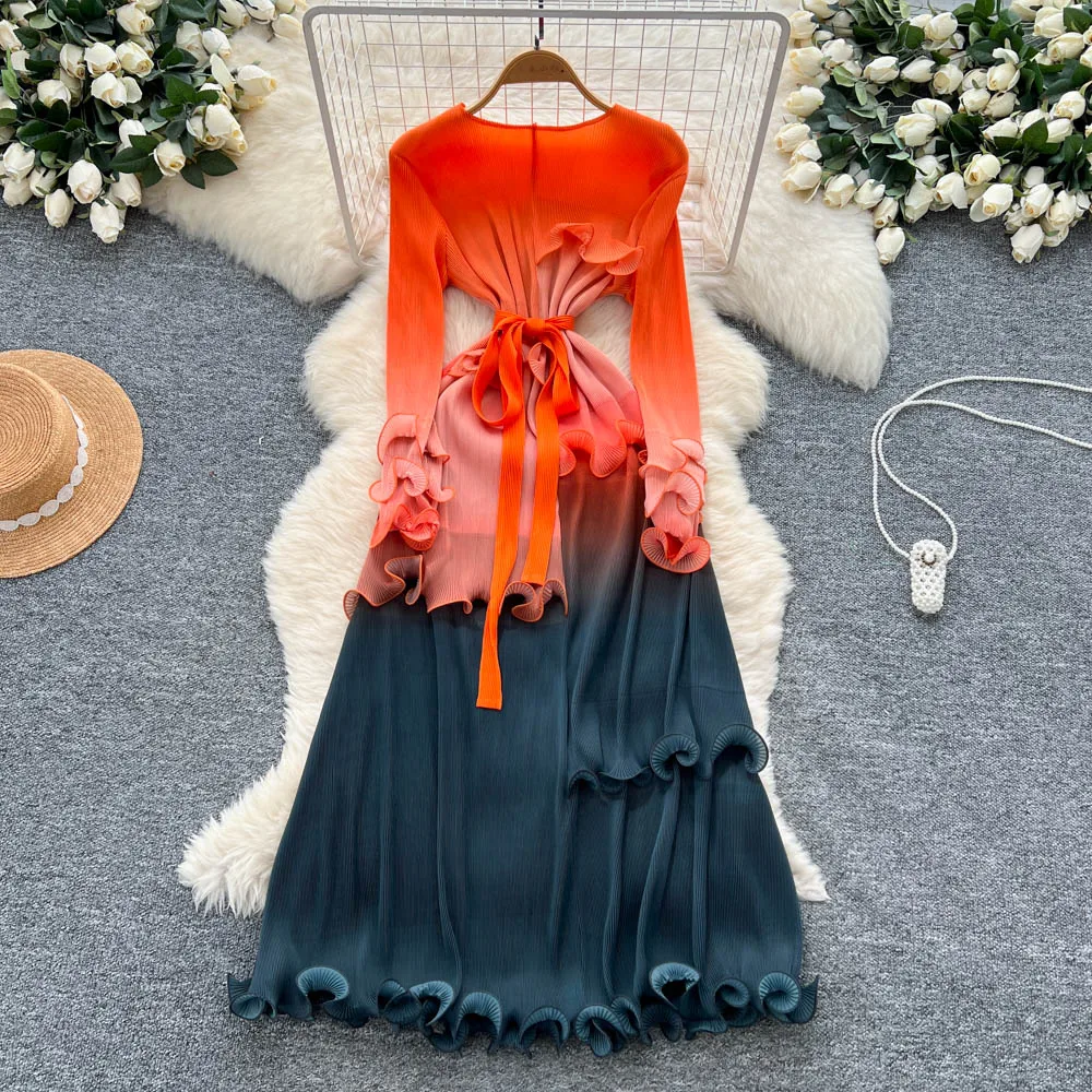 Chic Sexy O-Collo Commestibile Albero Fungo Lace-up Increspato Fata A-line allentato Donne di Estate Boho Vestito Estivo abbigliamento donna