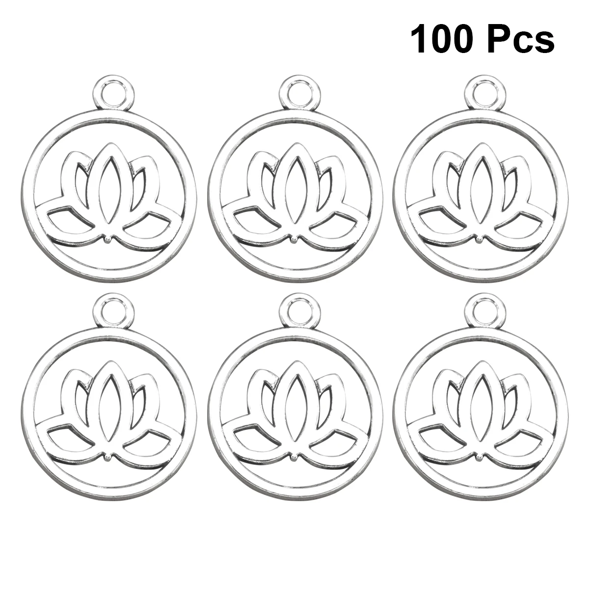 

100pcs Alloy Lotus Pendant Charm Round Silver DIY Pendants for Necklace Bracelet Earrings Craft Jewelry Making Accessories