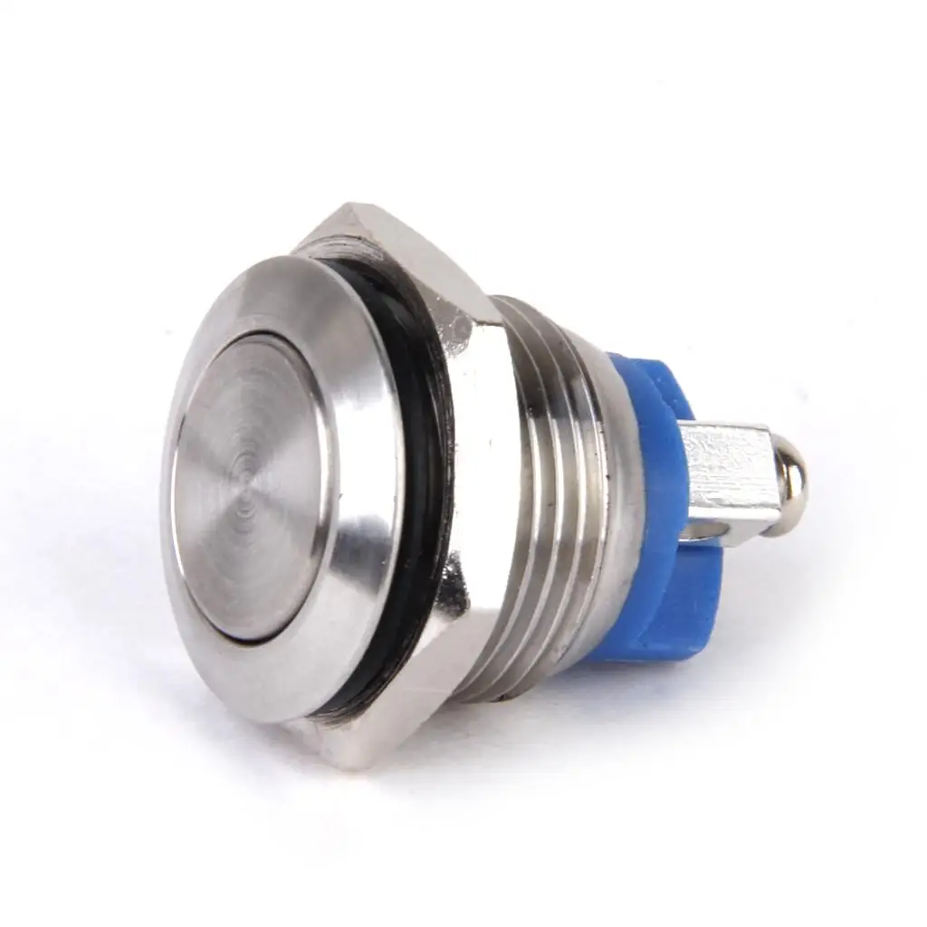 Waterproof Momentary Push Button 16mm Flat Stainless Steel 1NO Reset Switch for Doorbell and Horn