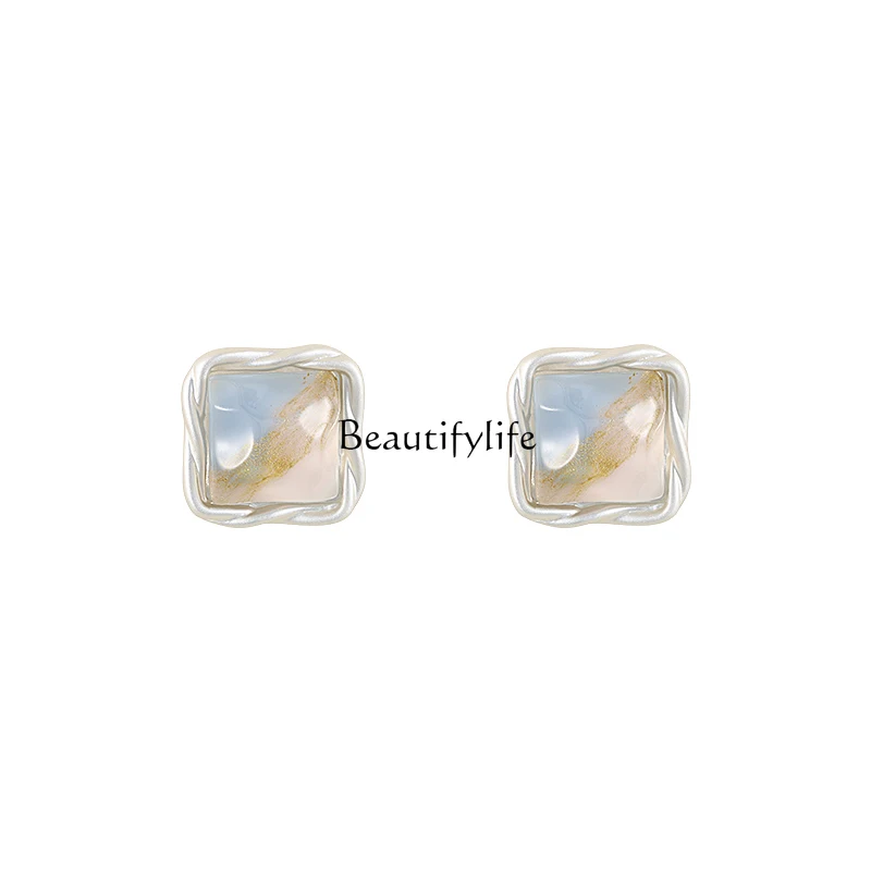 

French Geometric Color Earrings Light Luxury High-Grade Earrings Niche Design Earrings