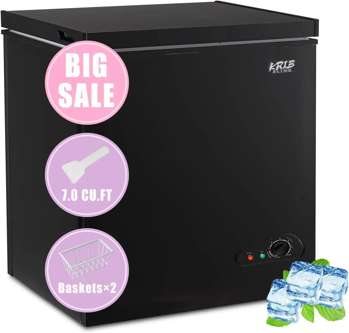 Compact Chest Freezer with Removable Basket, 7.0 Cu.ft Top Door Open Freestanding Deep