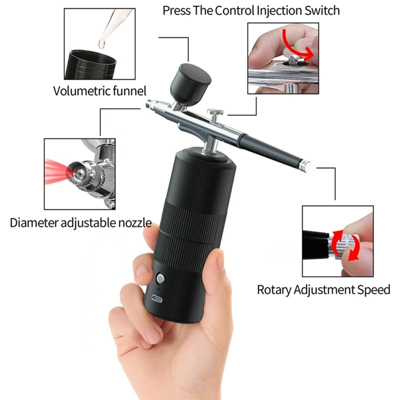 Aerógrafo inalámbrico recargable portátil con compresor, herramientas de pulverización de doble acción para belleza facial, tatuaje artístico de uñas