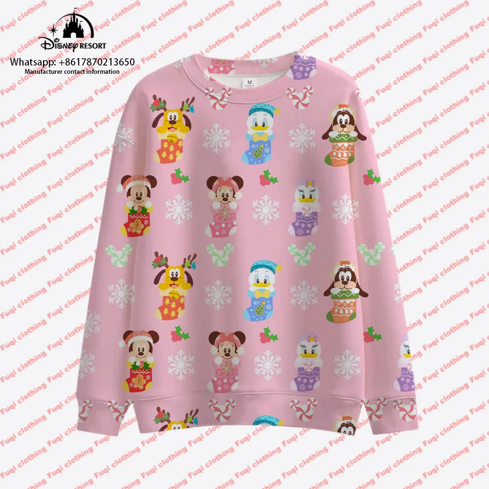 Buon Natale Serie Mickey Minnie Autunno Harajuku Girocollo Casual Felpa a maniche lunghe da donna Top da donna 2024 Nuovo