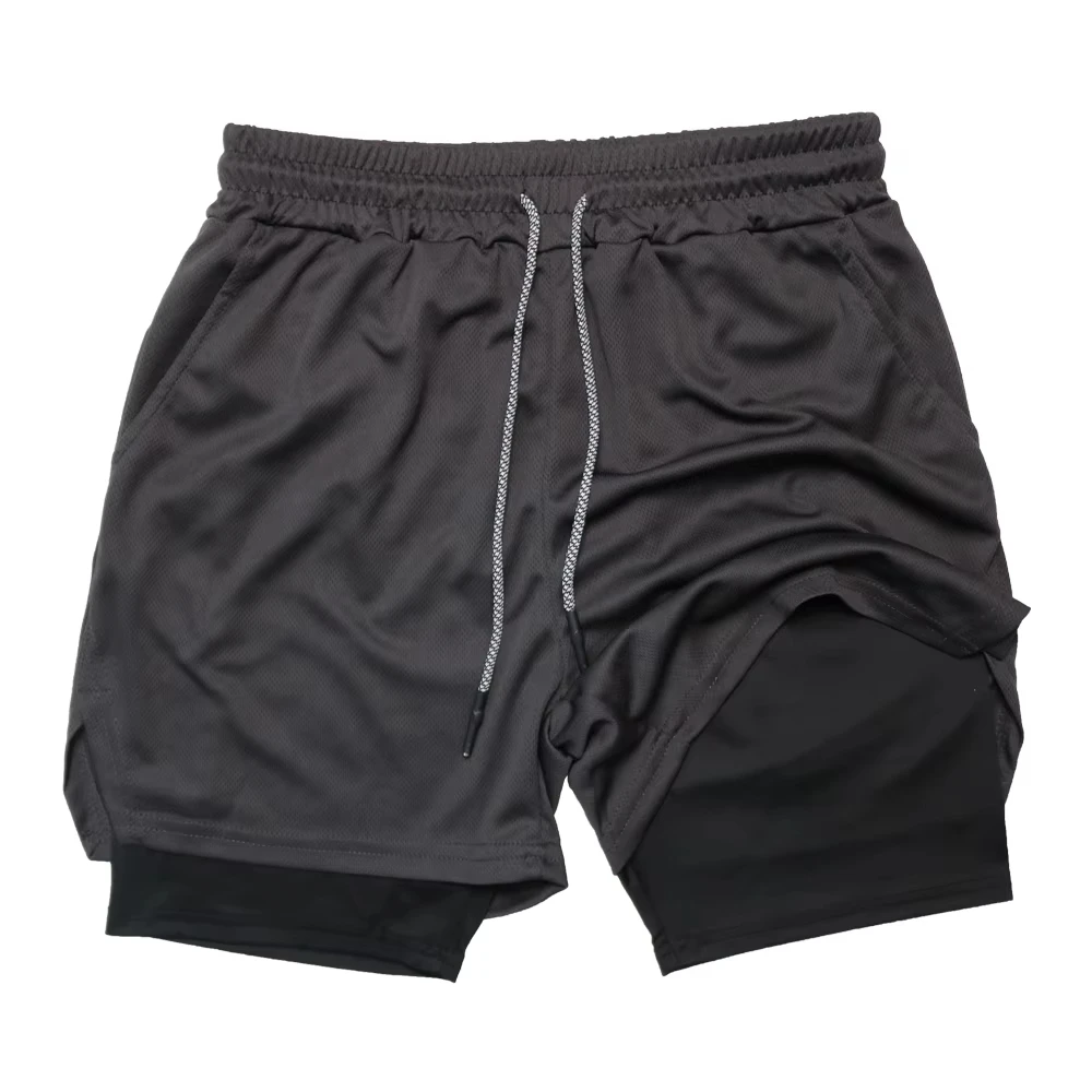

2025 New Summer Men Running Shorts Fitness Gym Training 2 in 1 Sports Shorts Quick Dry Workout Jogging Double Deck Shorts Moto