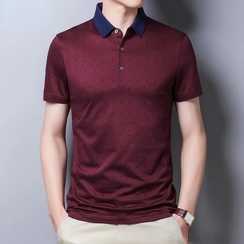 

New Mulberry Silk Golf Men's Polo Shirts High Quality Short Sleeve Business Casual Thin Male T-shirts Simple Silky Man Tees