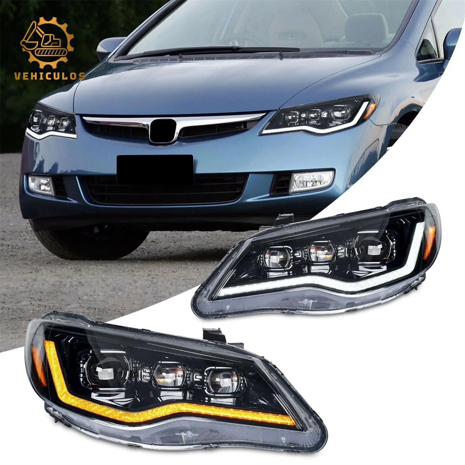 

2 шт. светодиодные фары в сборе для Honda Civic 2005-2012 DRL указатель поворота дальнего ближнего света Plug & Play