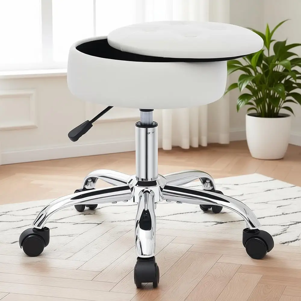 

Регулируемое кресло для макияжа на колесиках с местом для хранения, белое