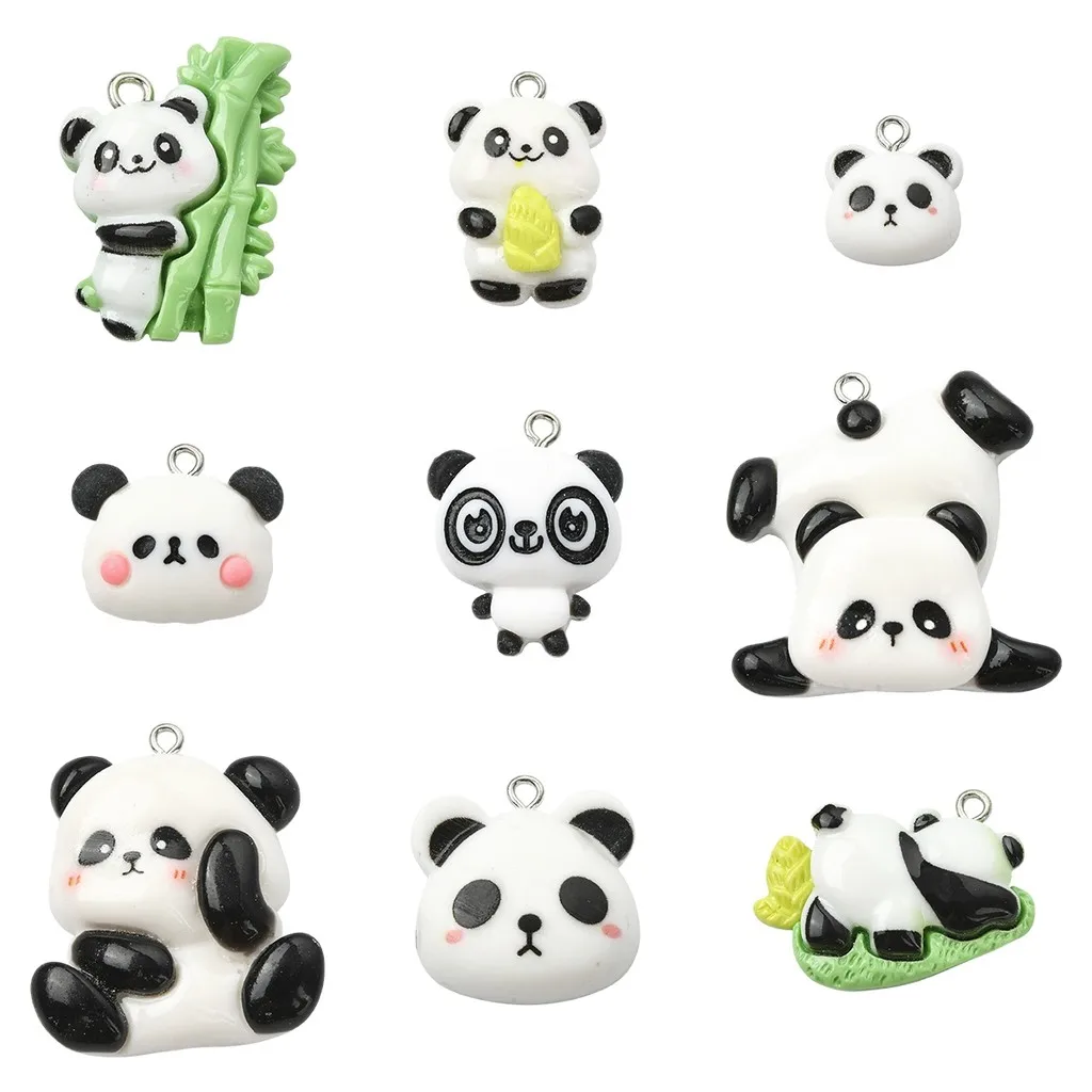 18Pcs Mixed Styles Panda Resin Pendants, DIY Charms for Necklaces and Bracelets, suitable for daily matching and outings