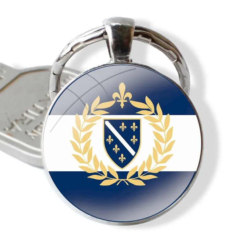 Keychain Handmade Glass Cabochon Key Ring Holder Pendant Key Chains Bosnia and Herzegovina Flag