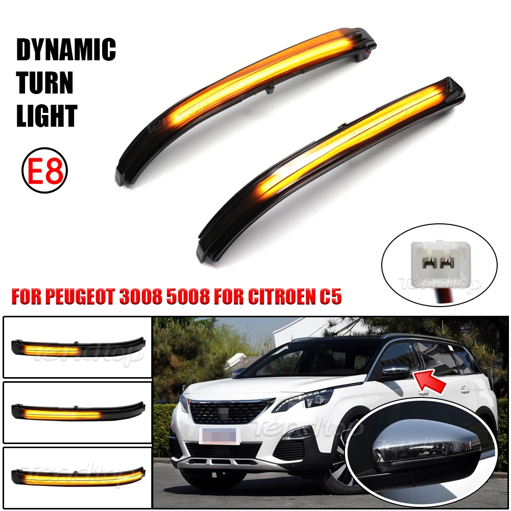 2Pcs Dynamic Turn Signal Light For Peugeot 3008 P84 5008 T87 Citroen C5 Aircross 2017-2021 Side Mirror Lamp Indicator Blinker