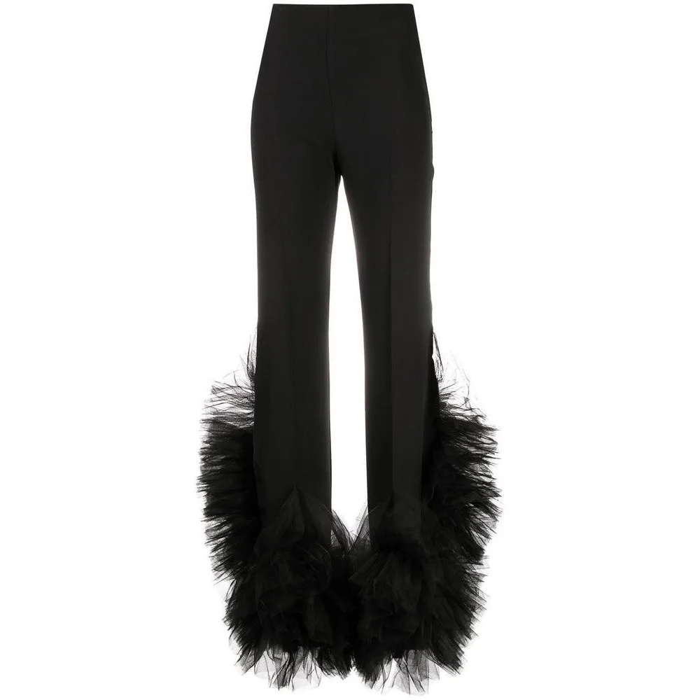 

Unique Black Pants High Waist Ruffles Long Pants Spring Autuam Birthday High Street Photo Shoot Girls Pants