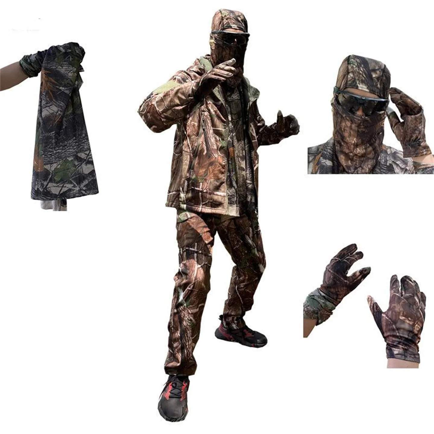 

Winter Camouflage Hunting Uniform（Jacket And Pants / Gloves / Hat / Mask ）Men Fleece Lining Thermal Windproof Waterproof Set