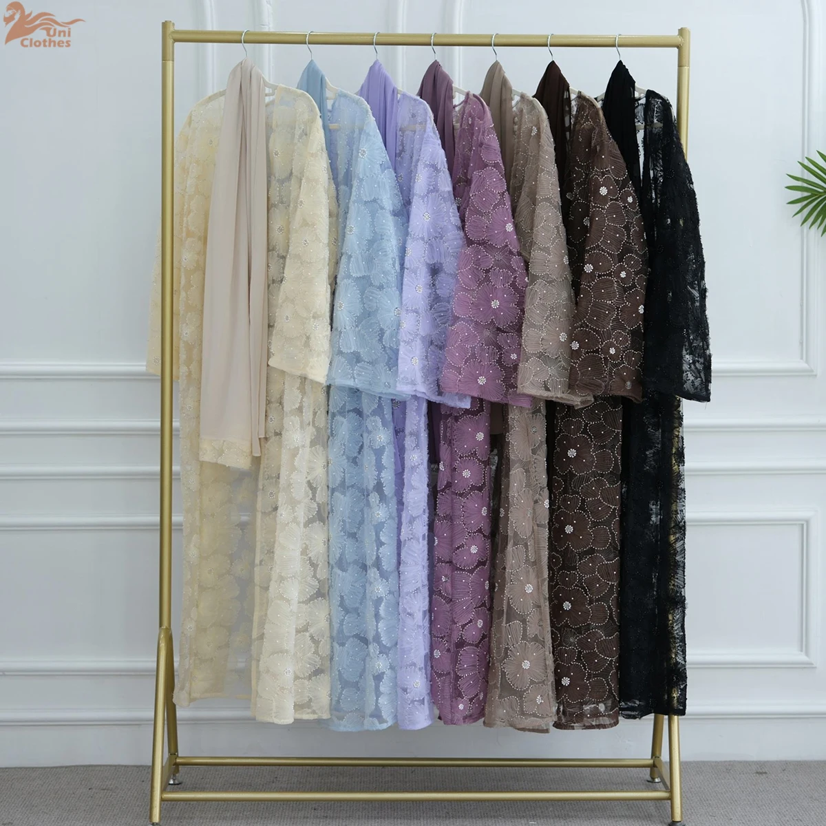 Uni Luxury Handmade Dubai Abaya 2025 Lace 3D Textured Floral Beaded Cardigan Muslim Women New Open Abaya Matching Hjiab