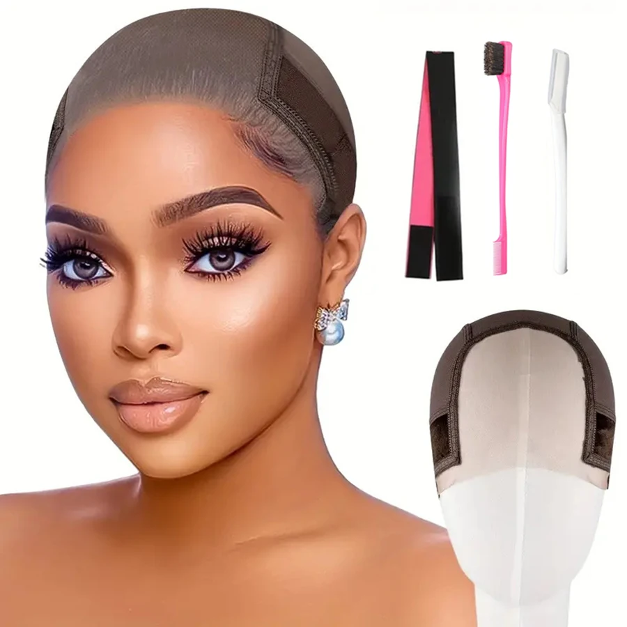 

4pcs Women's Wig Accessories Kit with Transparent Lace Front Cap Elastic Grip Band Eyebrow Razor Edge Brush for Lace Front Wigs