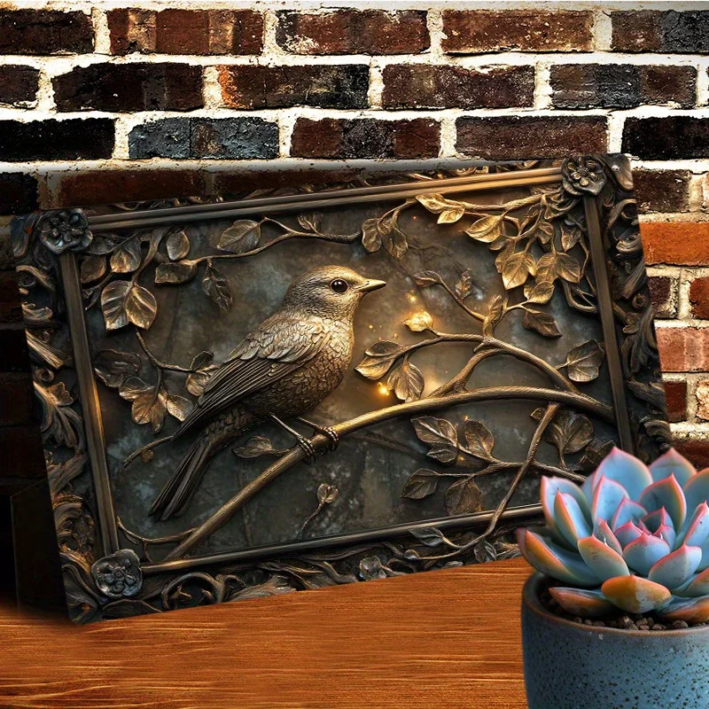 1pc Blue Bird on Apple Tree Branch Aluminum Wall Art, Metal Tin Sign Plaque for Living Room, Dining Room, Conference Hall Decor