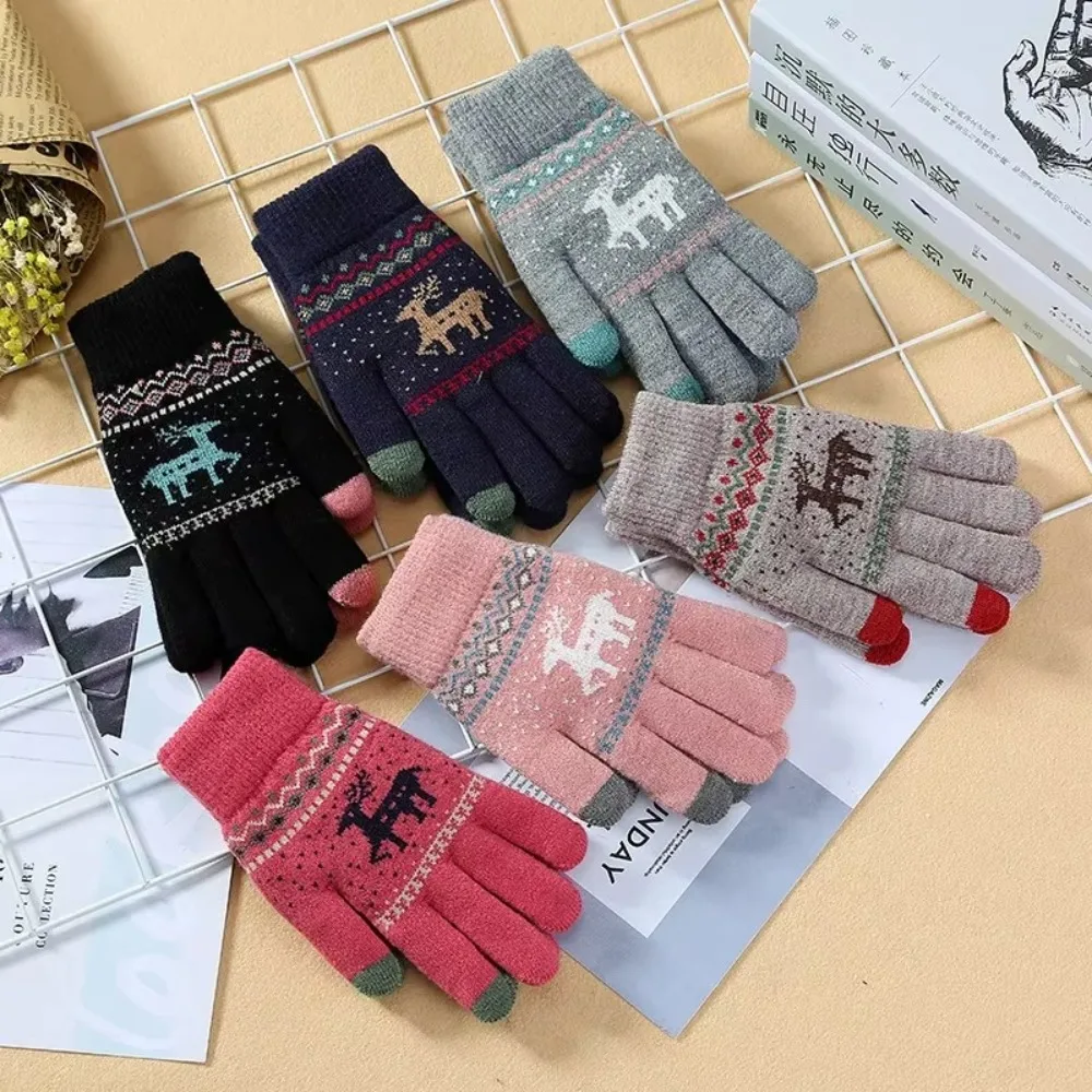 

Durable Knitted Deer Winter Knitted Gloves Touch Screen Thickened Warm Gloves Riding Gloves Outdoor