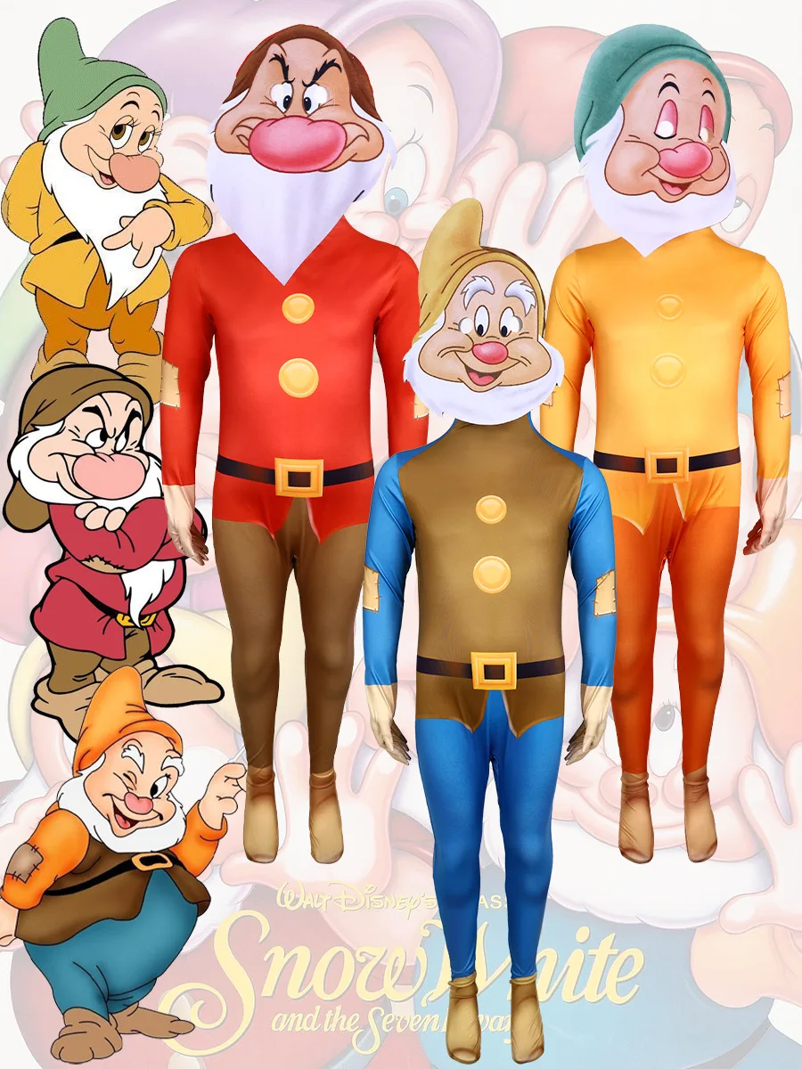 

Fairy Tale Snow White Seven Dwarfs Cosplay Costumes Halloween Carnival Party masquerade Role-Play Clothing Jumpsuit + Mask Set