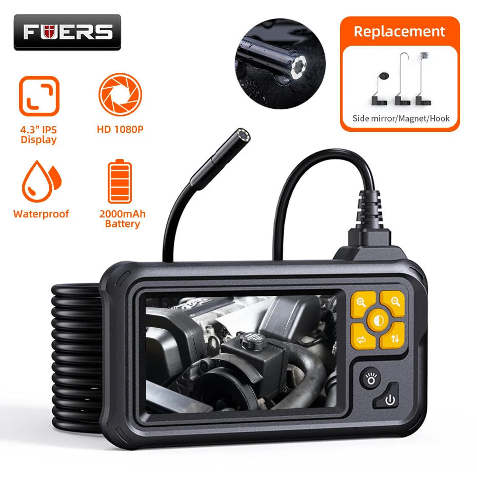 

FUERS промышленная эндоскопическая камера 4,3 "Single HD 1080P бороскоп для осмотра автомобиля IP67 водонепроницаемая канализационная камера со светодиодом