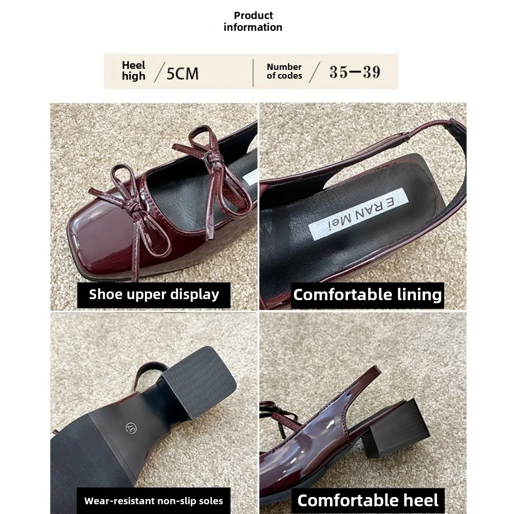 2025 Spring New Retro Small Leather Shoes Square Head Double Buckle Strap Mary Jane Thick Heels Sandals for Women