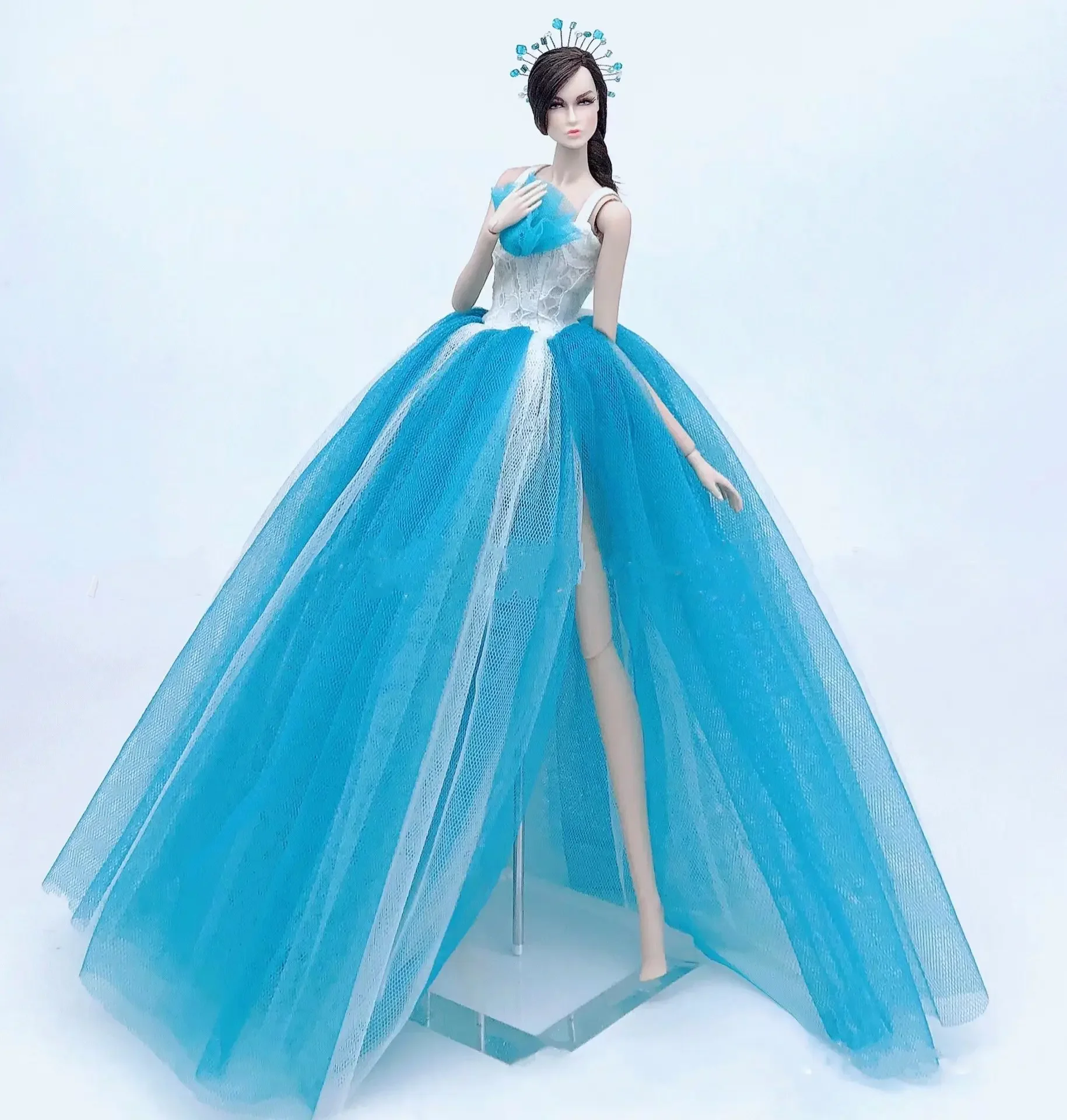 Robe de mariée en dentelle bleue pour Barbie, vêtements beurre, tenues de princesse, robe de soirée, accessoires de poupée, jouet, 1/6 ", 11.5