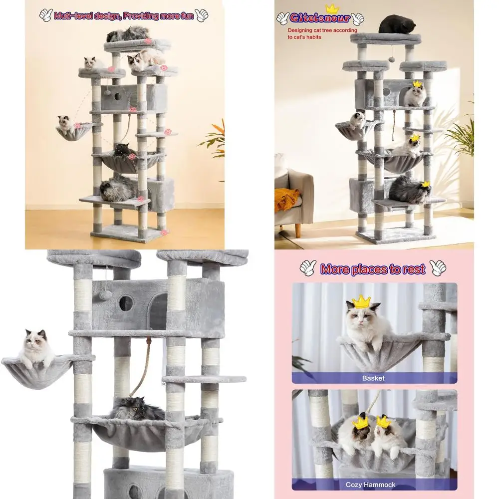 

74-высокое многоуровневое кошачье дерево с 3 платформами, 2 корзинами, 2 кондиционерами, когтеточками для больших домашних кошек