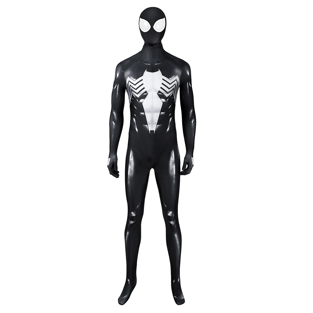 Traje negro clásico de Spider-Man, disfraz de Spiderman, mono de superhéroe para hombre, máscara, conjunto de fiesta ajustado estampado de Carnaval de Halloween