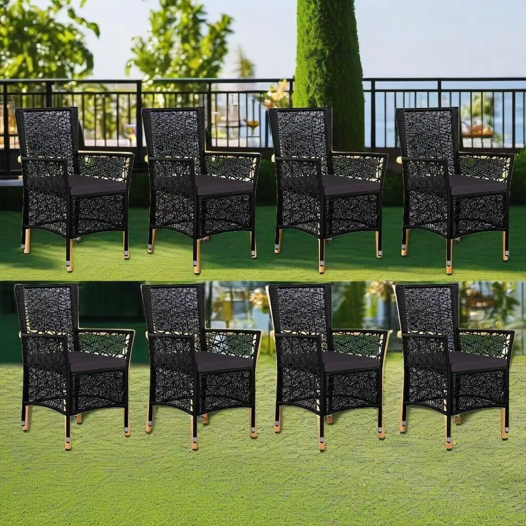 9-Piece Black Poly Rattan Patio Dining Set - Outdoor Furniture for Garden & Balcony