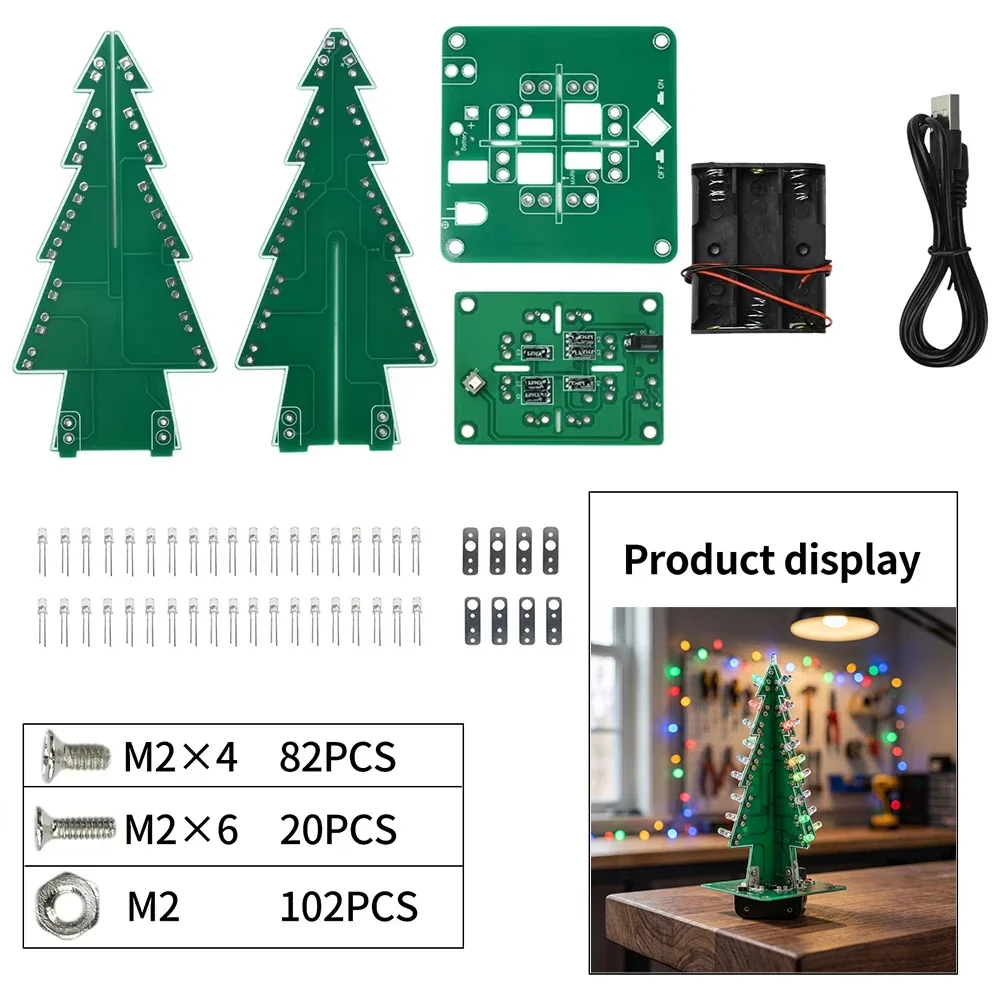 Creative 3D Christmas Tree LED DIY Kit Red/Green/Yellow LED Flash Circuit Kit Electronic Fun Suite Christmas Festival Decoration