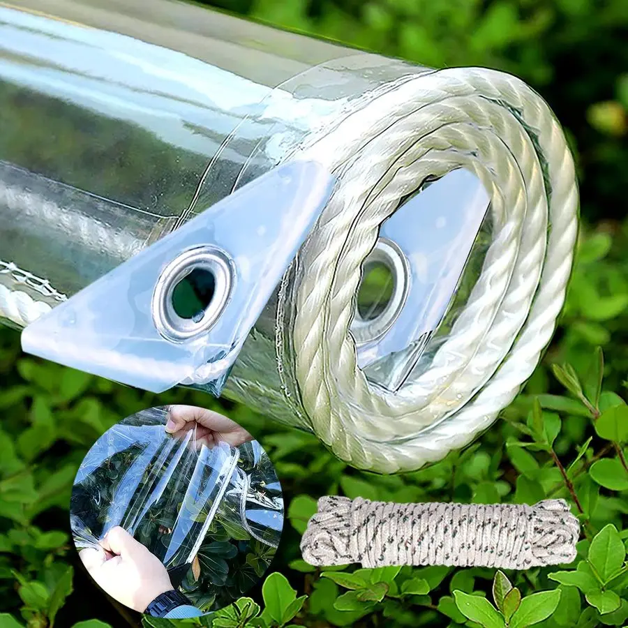 

x 10 Clear Waterproof Tarp, PVC 14 Mil Tarpaulin with Grommets, Duty Heavy Tear Resistant Cover for Camping, Plants Greenhouse,