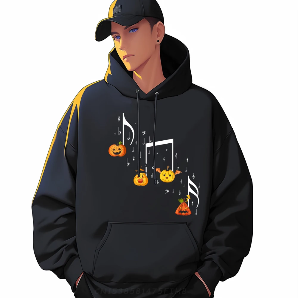 Music Note Pumpkin Fall Music Teacher Halloween Costume Graphic Pullover Hoodies Anime Casual