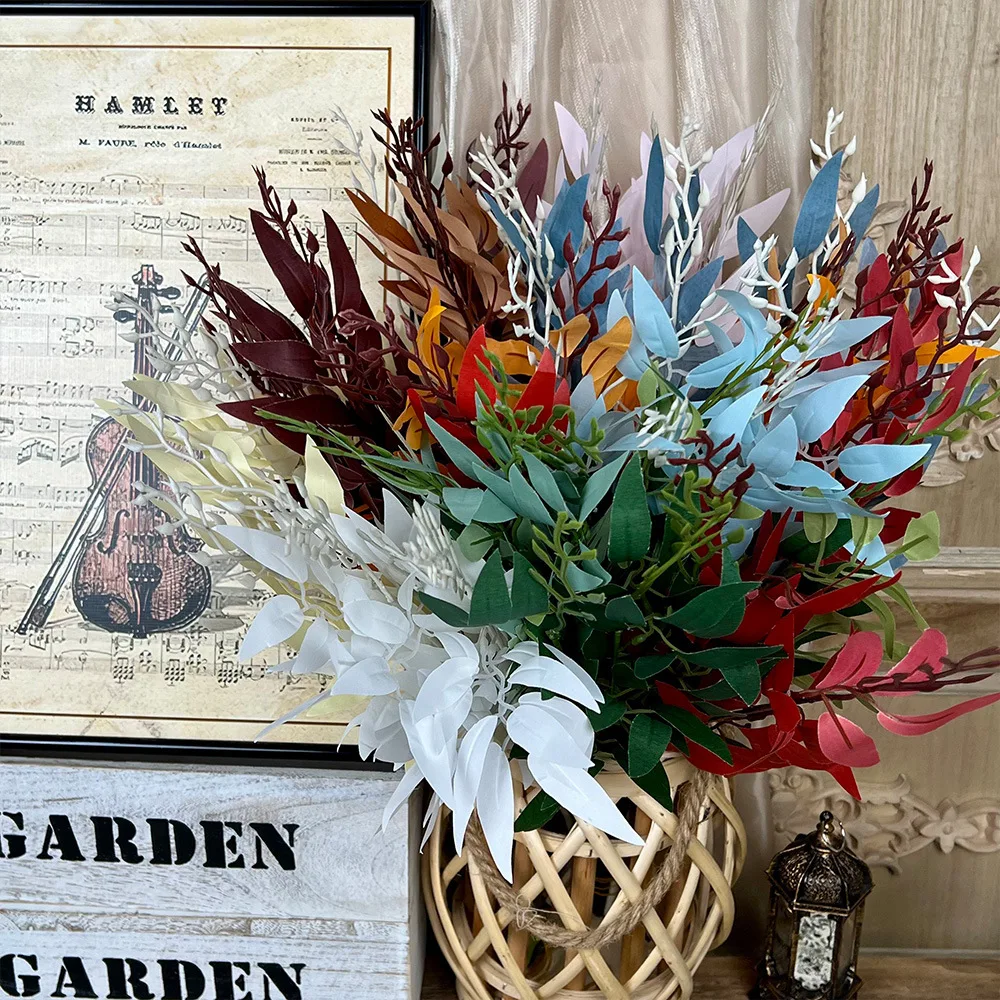 

Artificial plants,5-pronged willow leaves,fake flowers,wedding hall decoration,green plant leaves,small bunches of willow leaves