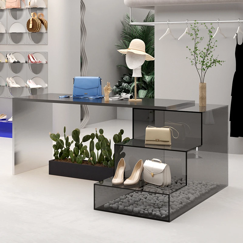 

Clothing store Nakajima Taiwan water table stainless steel brushed display acrylic display product display table cus