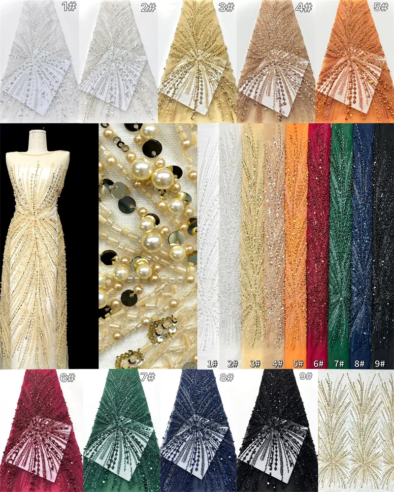 Luxury African 3D Lace Fabric High-Quality French Sequins Nigerian Beads Material for Women's Party Wedding Dresses