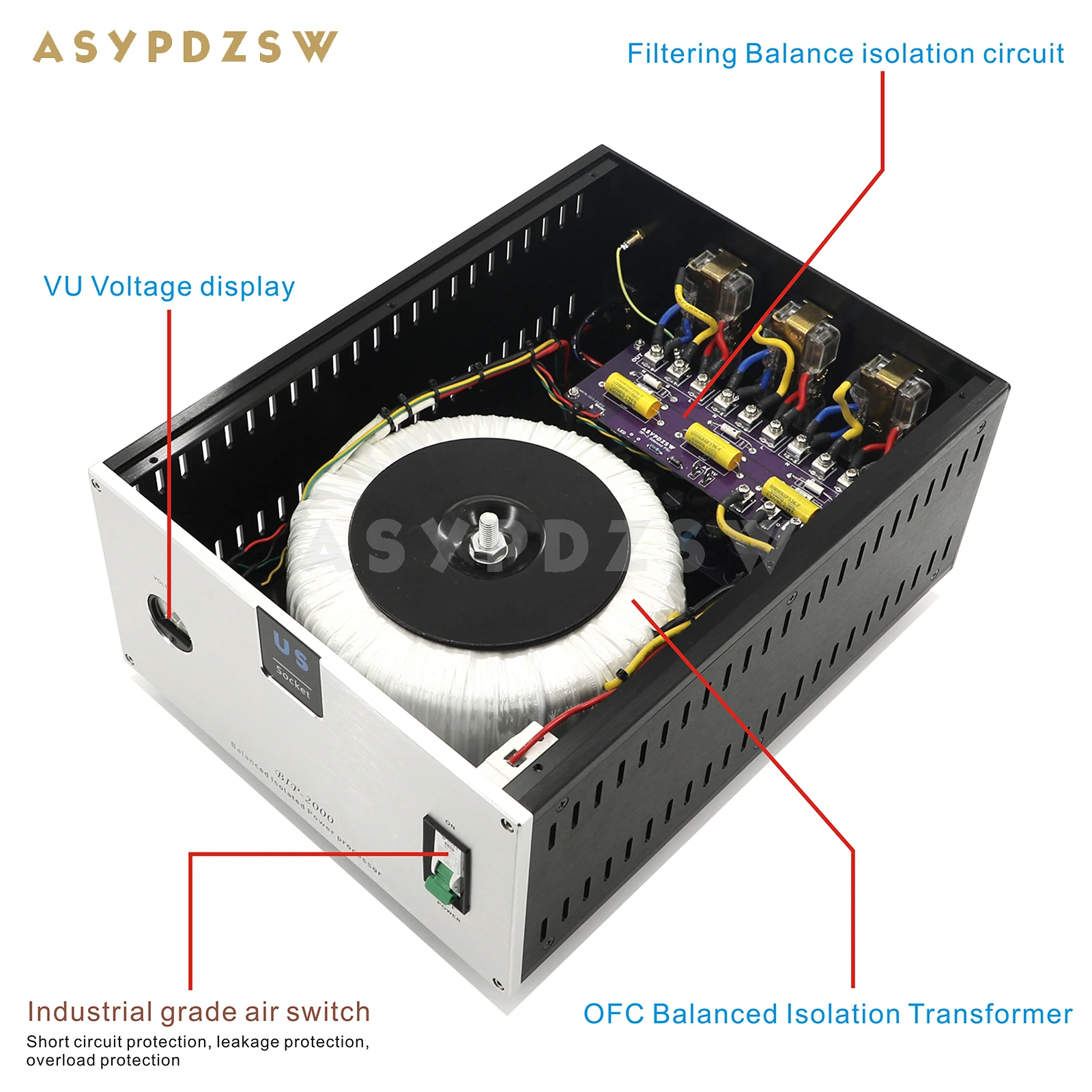 BIP-2000 AC電源プロセッサ,USプラグ,2000va,トロイダルバランストランス,6シート,2000w