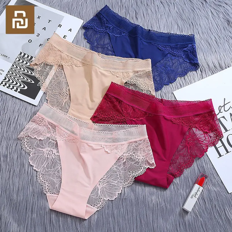 3PCS Youpin กางเกงลูกไม้เซ็กซี่ชุดชั้นในสตรีแฟชั่น Cozy ชุดชั้นใน Breathable Hollow Out หญิงผ้าไหมน้ำแข็งกางเกง