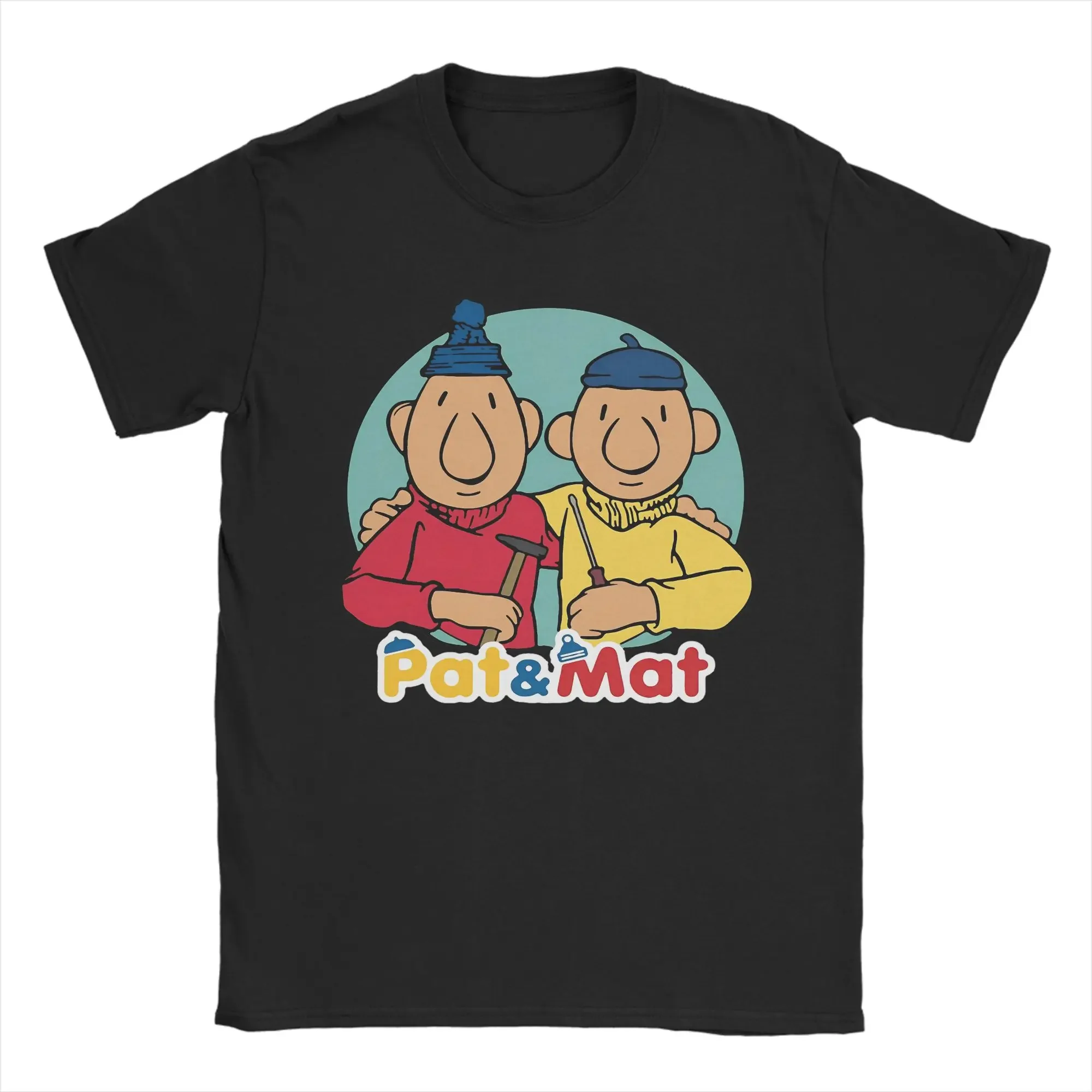Men Pat and Mat Czechoslovak Cartoon Anime  T Shirt  Pure Cotton Clothes Vintage Short Sleeve Round Neck Tees Printing T-Shirt