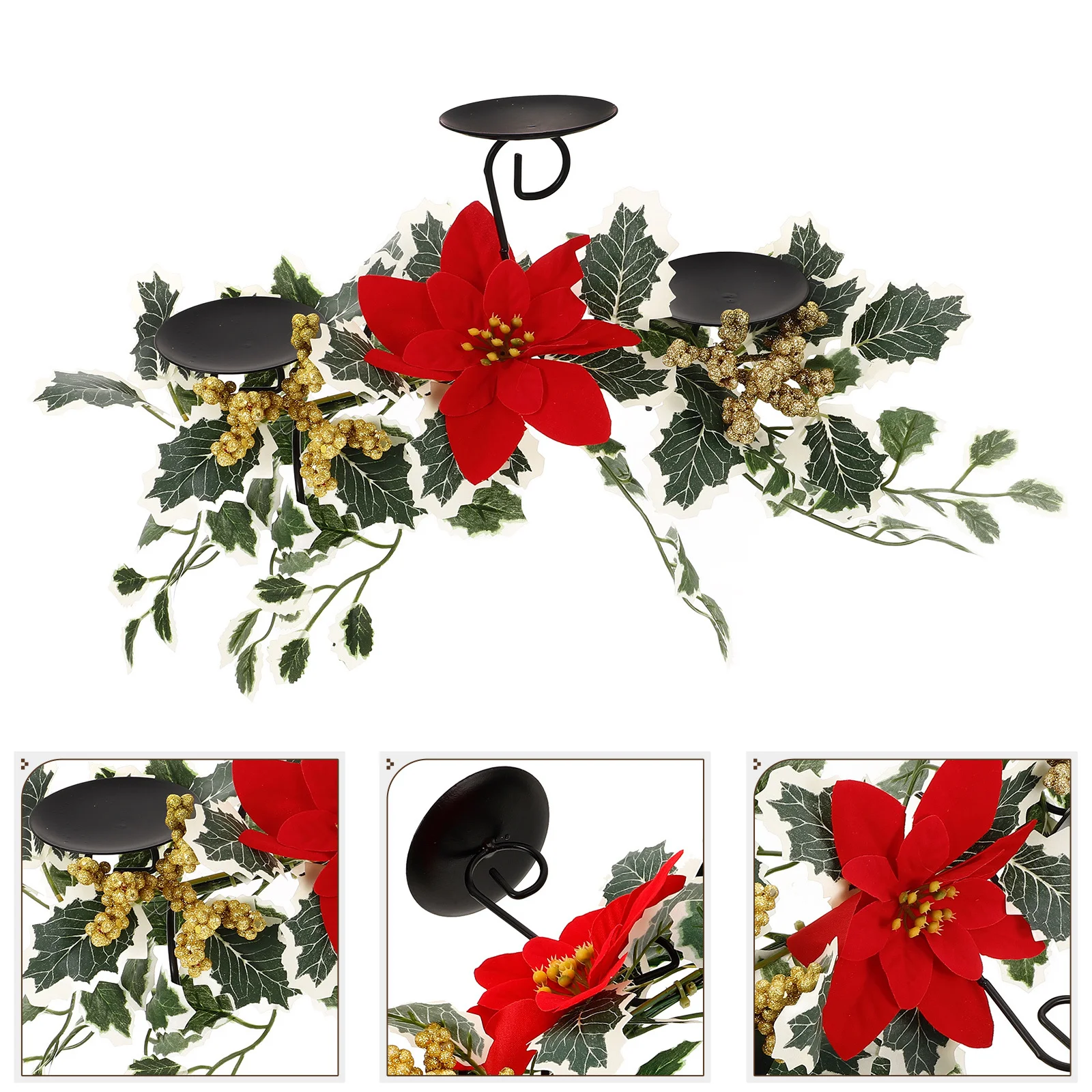 

Christmas Poinsettia Holder Iron Retro Candlestick Holder Wedding Table Desktop Decor Party Christmas Stand