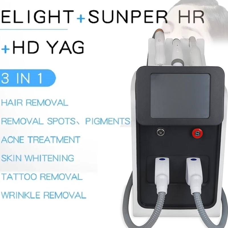 new trend 3 in 1 Portable Multifunction Beauty Machine Laser Hair Tatoo Removal Machine IPL+RF+Nd Yag Laser Machine