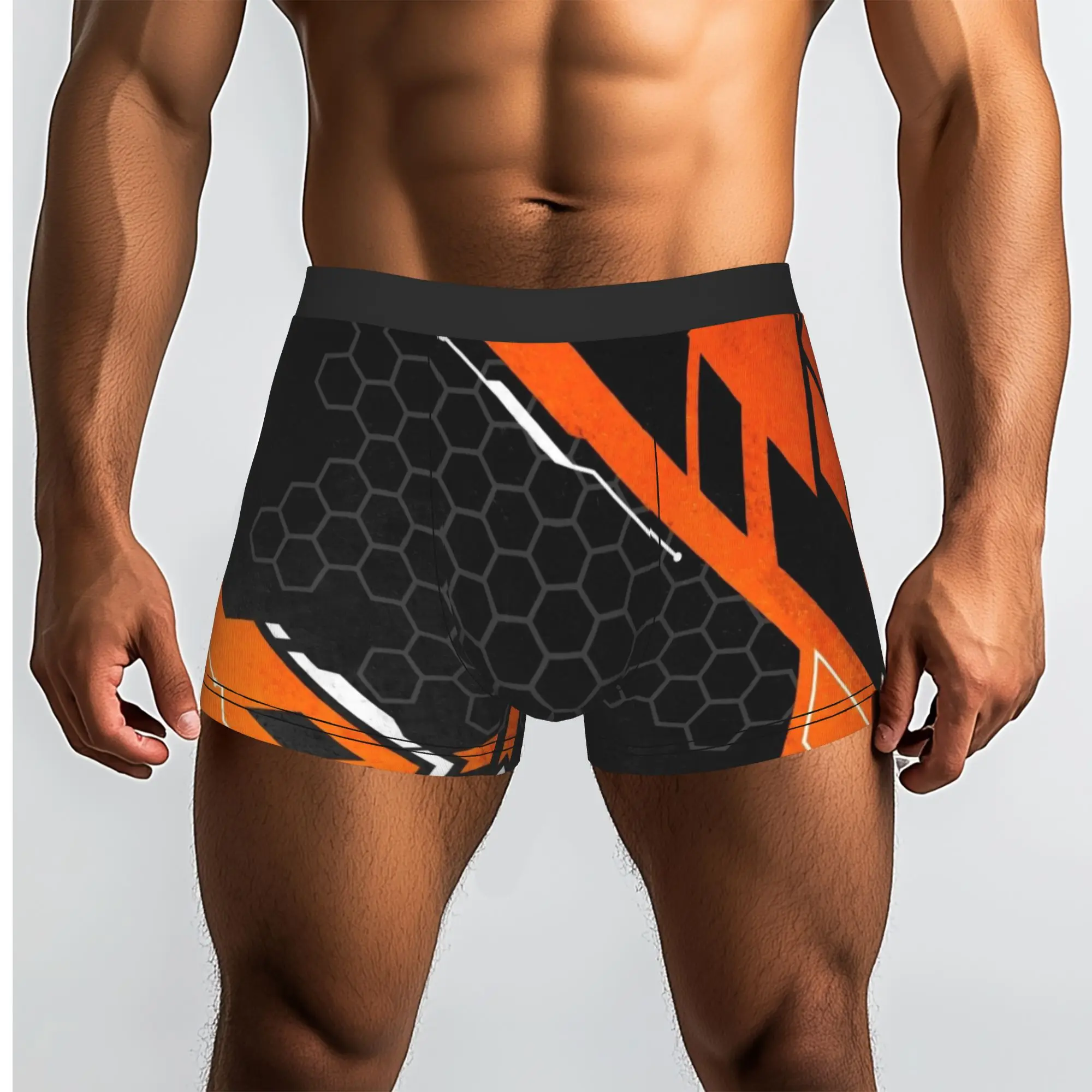 Orange Black Hexagon Sport Pattern  Underpants Breathbale Panties Man Underwear Ventilate Shorts Boxer Briefs