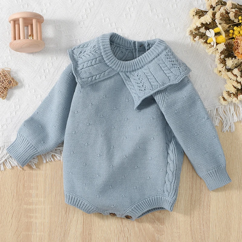 2025 New Autumn Infant Baby Girls Knitted Jumpsuit Long Sleeve Solid Color Toddler Baby Girl Knitted Romper Children Clothes