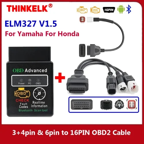 Imagen 1 del producto ELM327 V1.5 para Yamaha para Honda EFI herramienta de diagnóstico de motocicleta 3 + 4 pines y 6 pines a 16 pines OBD2 Cable escáner herramienta de diagnóstico de fallos